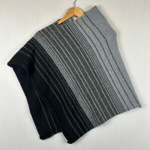 LL Bean Merino Wool Blend Poncho Pullover Cape Black/Grey OSFA 500999
